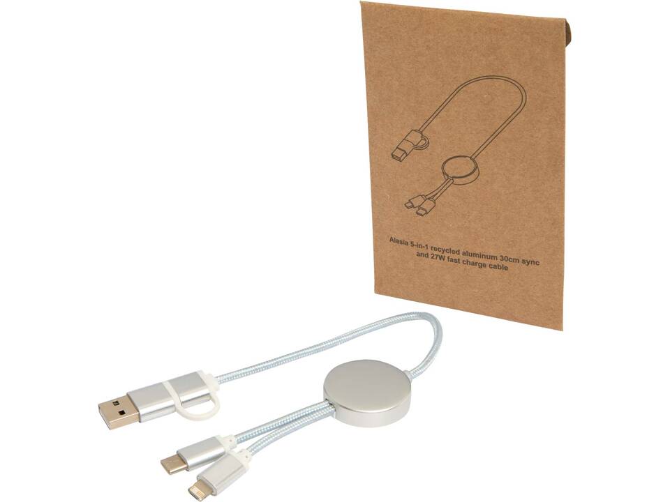 Câble 5 en 1 Alasia en aluminium et plastique recyclés de 30 cm pour la synchronisation des données et la charge rapide de 27 W 15