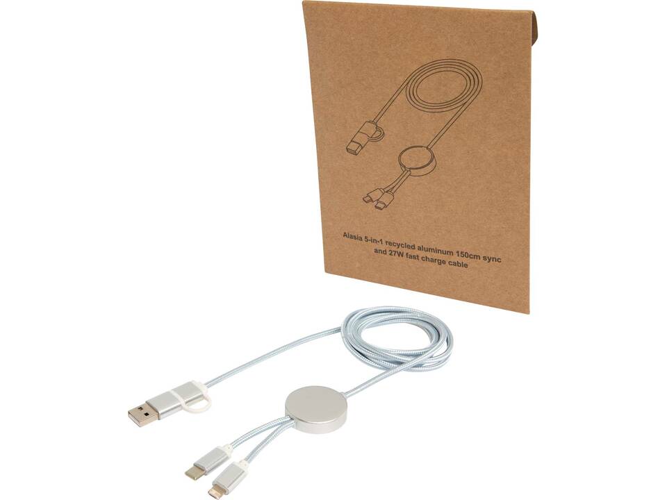 Câble 5 en 1 Alasia en aluminium et plastique recyclés de 150 cm pour la synchronisation des données et la charge rapide de 27 W 14