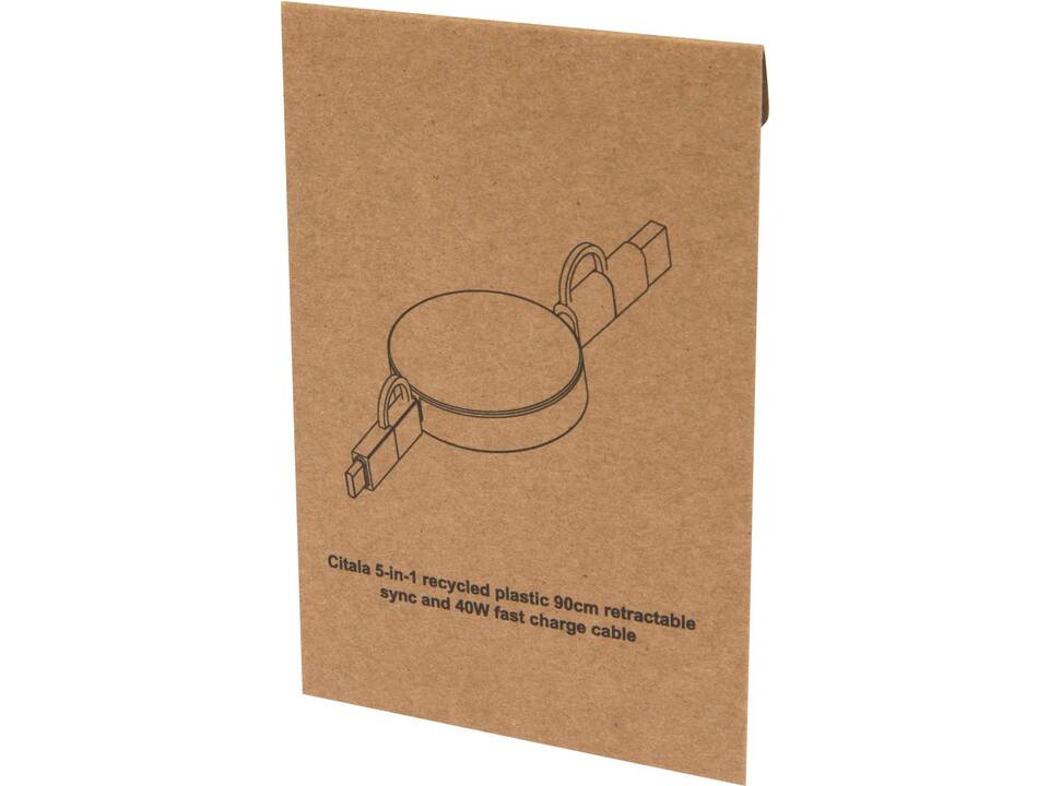 Câble rétractable 5 en 1 Citala en plastique recyclé de 90 cm pour la synchronisation des données et la charge rapide de 40 W 2
