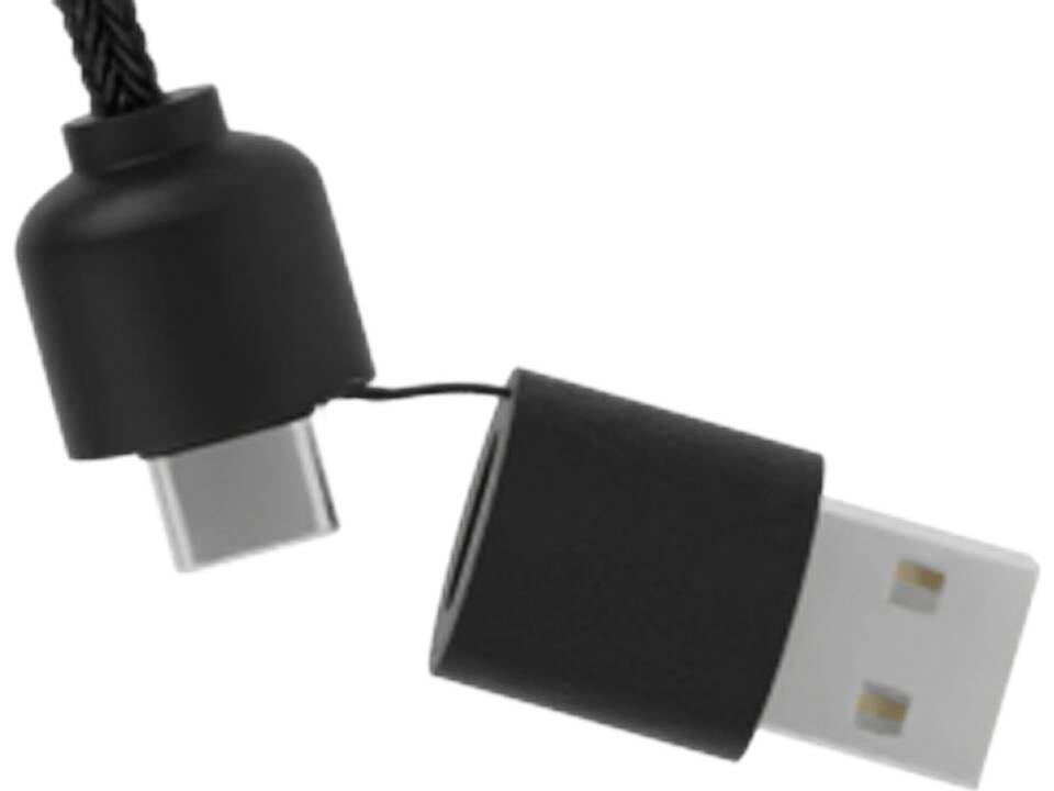 Câble de charge 3-en-1 SCX.design C38 en rPET avec logo lumineux et boîtier carré en bois 8