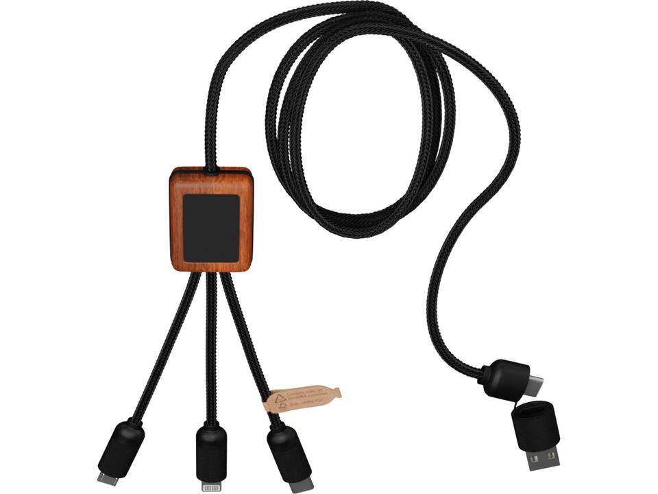 Câble de charge 3-en-1 SCX.design C38 en rPET avec logo lumineux et boîtier carré en bois 6