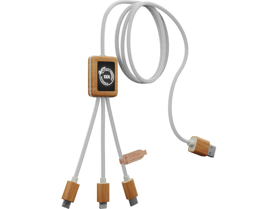 Câble de charge 3-en-1 SCX.design C39 en rPET avec logo lumineux et boîtier carré en bambou 2