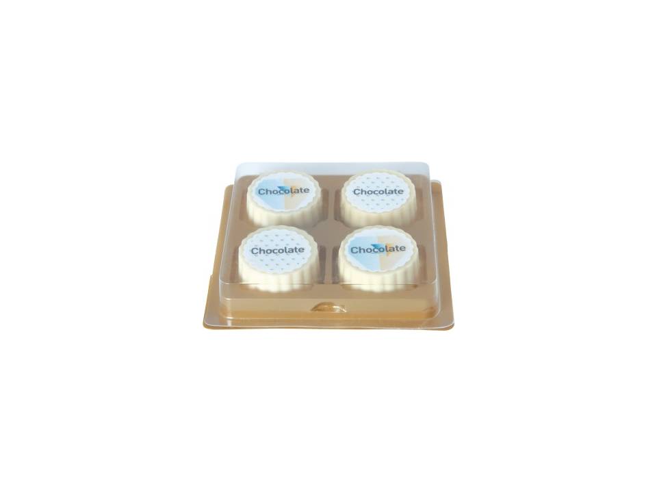 4 logo bonbons van witte chocolade met hazelnoot praline bedrukken