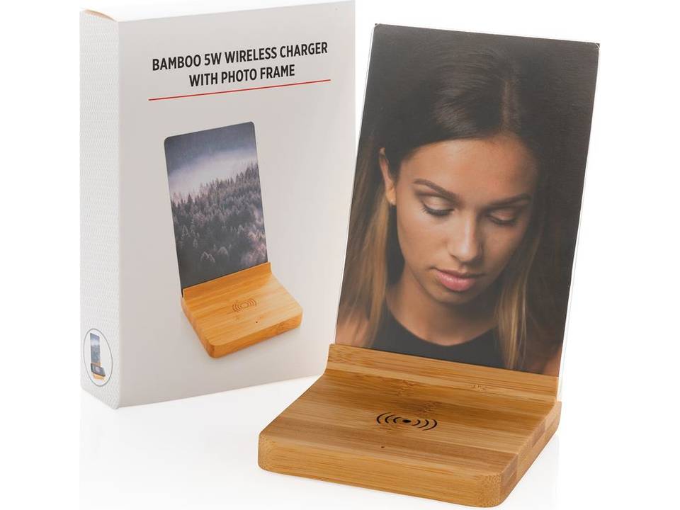 Cadre photo avec chargeur sans fil 5W en bambou 7