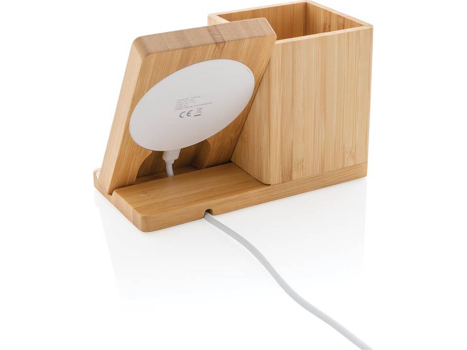 Chargeur sans fil en bambou 5W avec porte-stylo Calgary 4