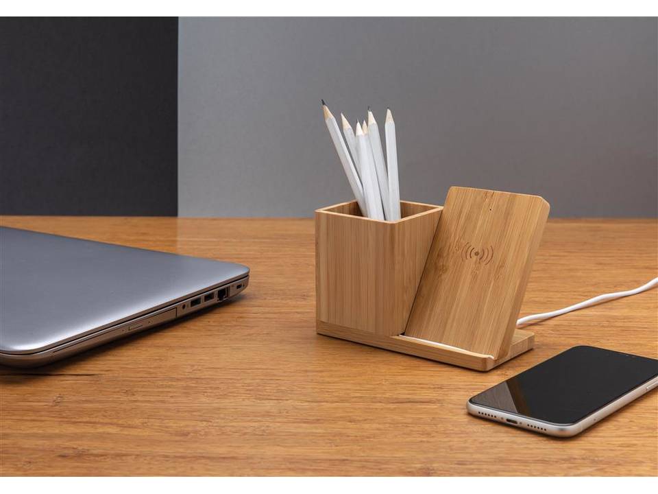 Chargeur sans fil en bambou 5W avec porte-stylo Calgary 8