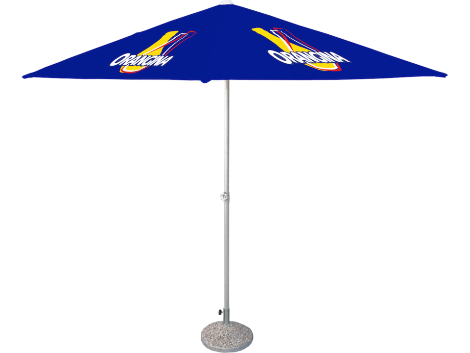 custom made parasol vierkant met logo in quadri full color horeca