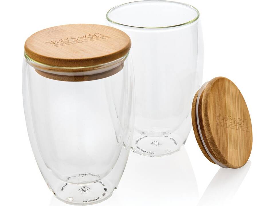 Set de 2 Verres double paroi 350ml avec couvercle en bambou 4
