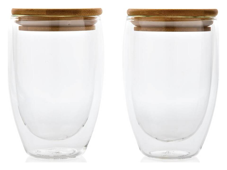 Set de 2 Verres double paroi 350ml avec couvercle en bambou 2
