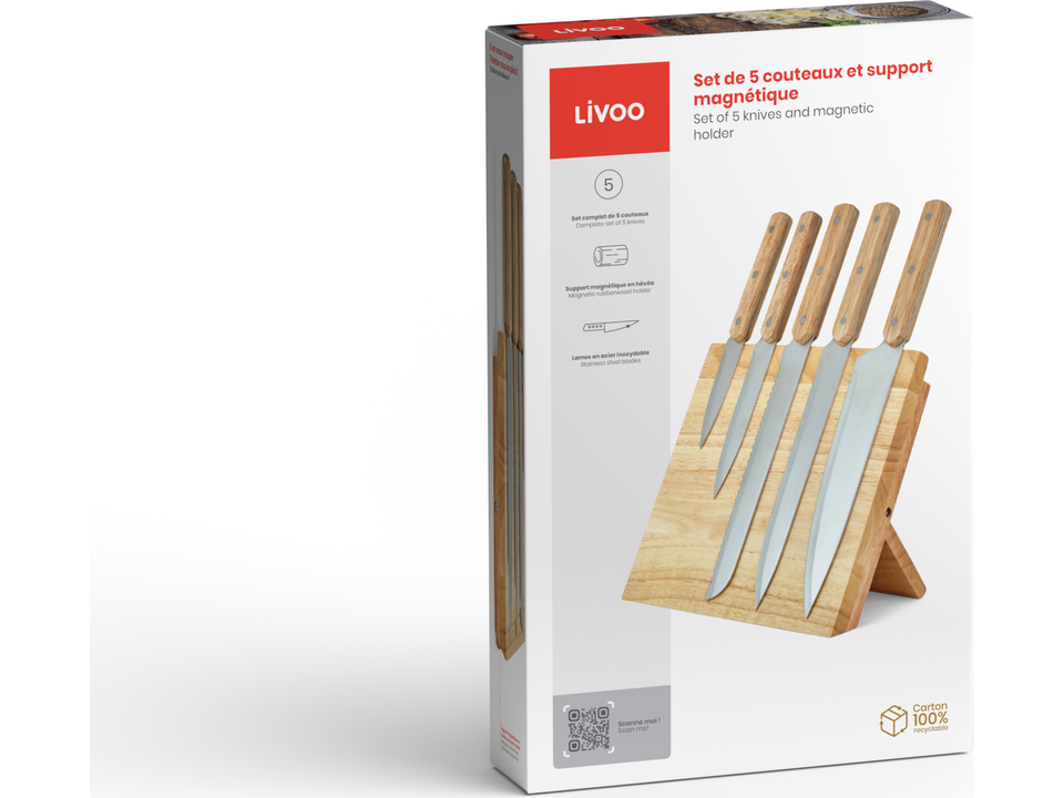 Livoo set de 5 couteaux et support magnétique 4