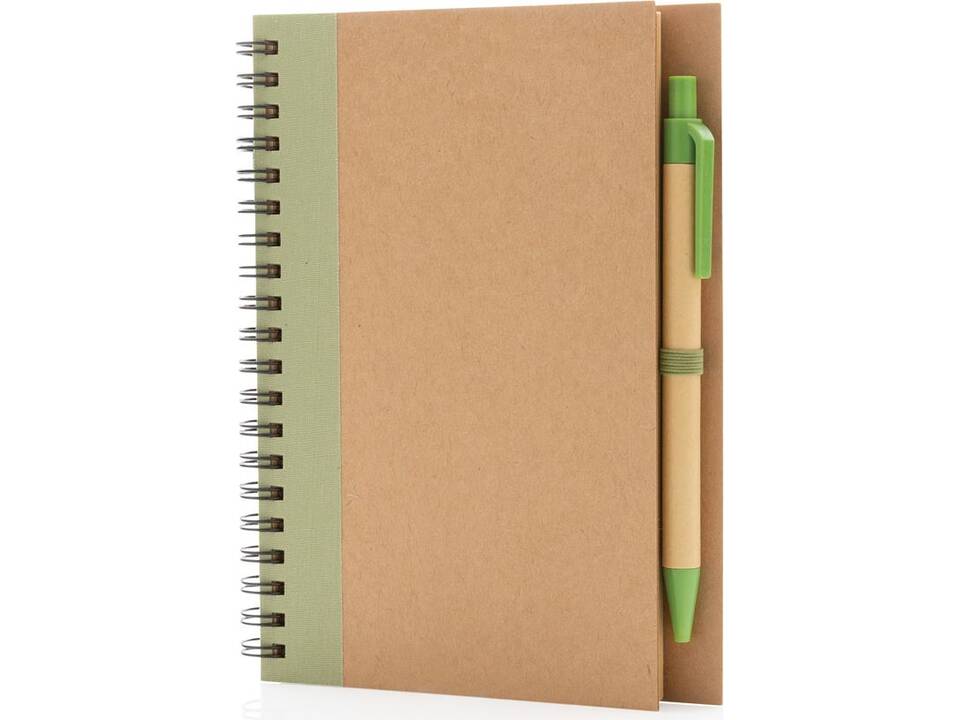 Kraft spiraal notitieboekje met pen-groen