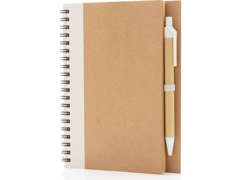Kraft spiraal notitieboekje met pen-wit