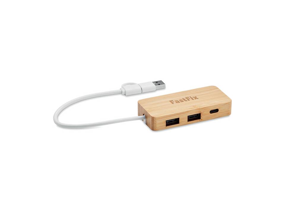 Hub USB 3 ports en bambou 3