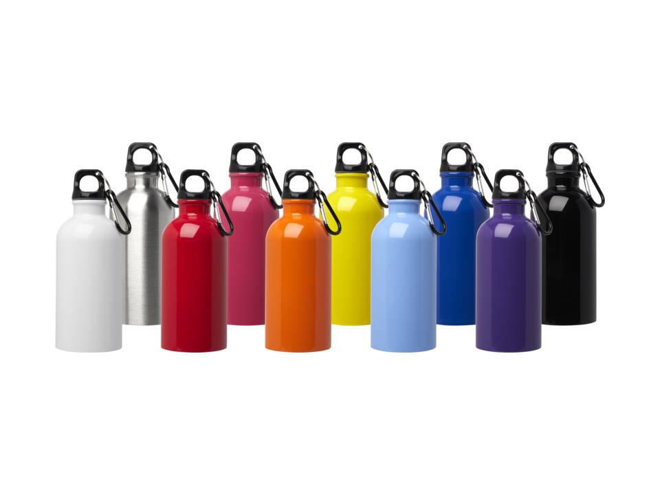 Bouteille d'eau Oregon de 400 ml simple paroi en acier recyclé certifié RCS avec mousqueton