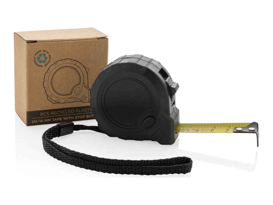 Mètre 3M/16 mm en plastique recyclé RCS avec bouton d'arrêt 7