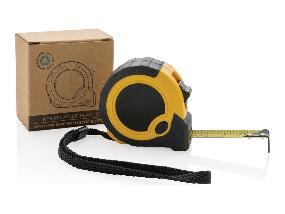 Mètre 3M/16 mm en plastique recyclé RCS avec bouton d'arrêt 15