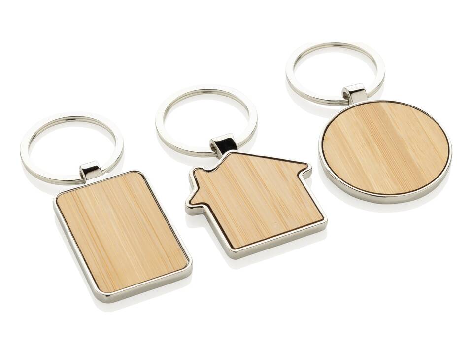 Porte-clés rectangle en alliage de zinc RCS et bambou 7