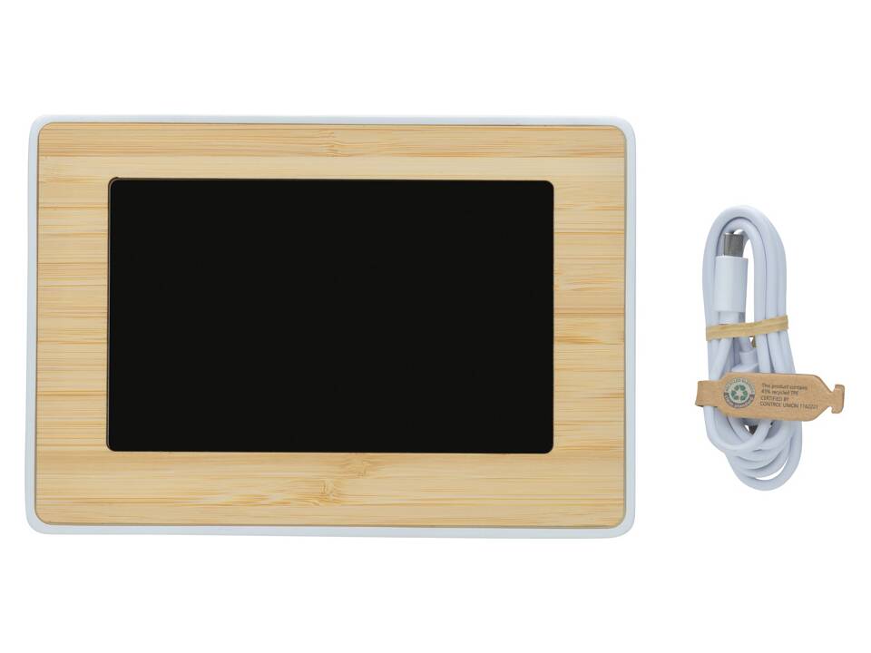 Station météo LED en bambou FSC® et plastique RCS Utah 2