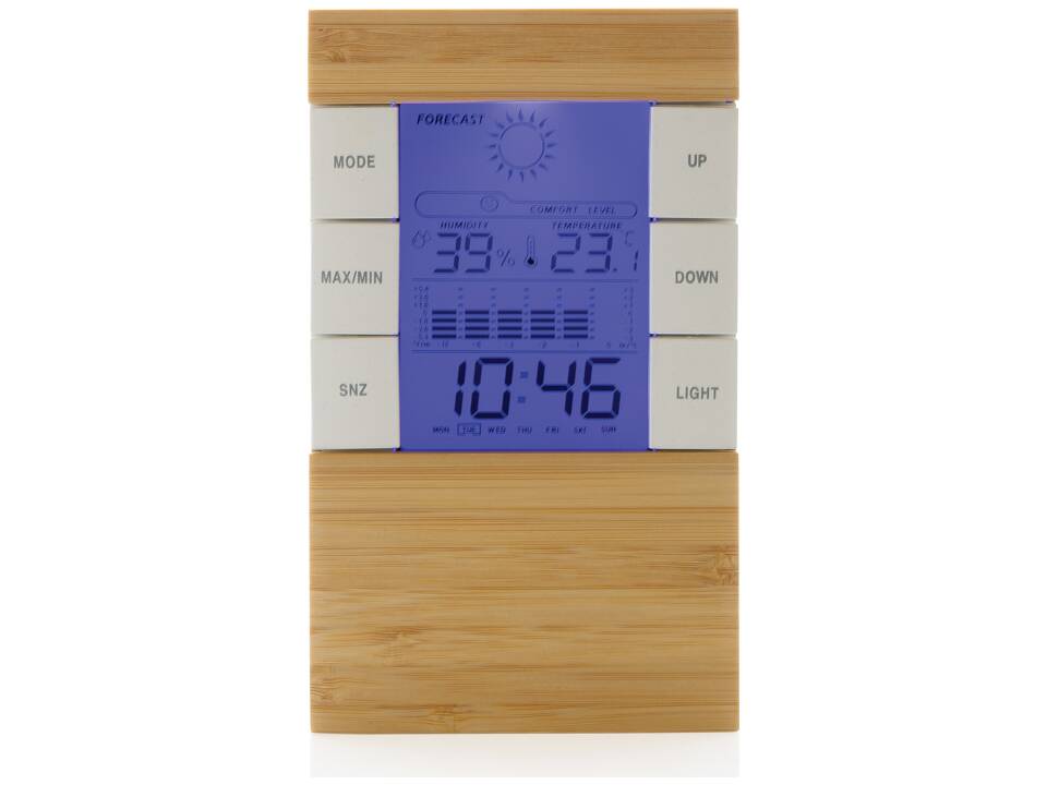 Station météo en bambou FSC® et plastique recyclé RCS Utah 1