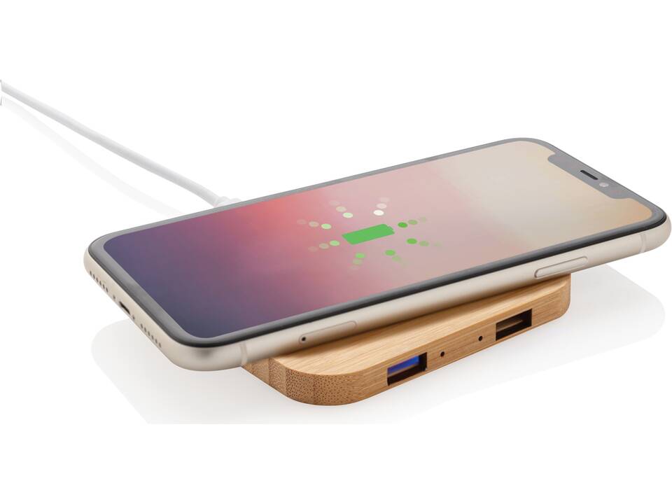 Chargeur sans fil 5W et USB en bambou FSC 1