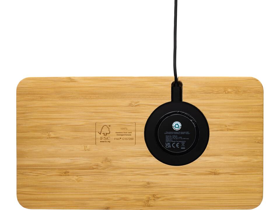 Organiseur de bureau en bambou avec chargeur 10W FSC® 4