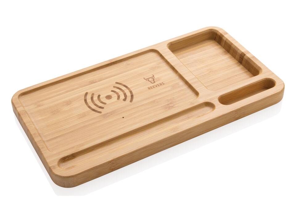 Organiseur de bureau en bambou avec chargeur 10W FSC® 6