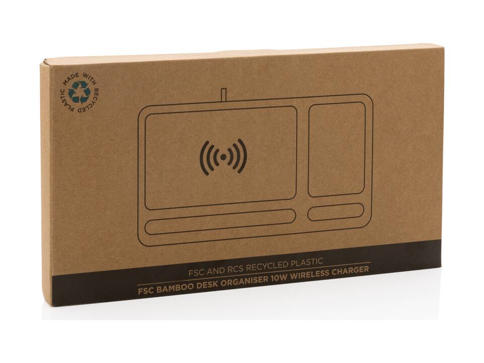 Organiseur de bureau en bambou avec chargeur 10W FSC® 9