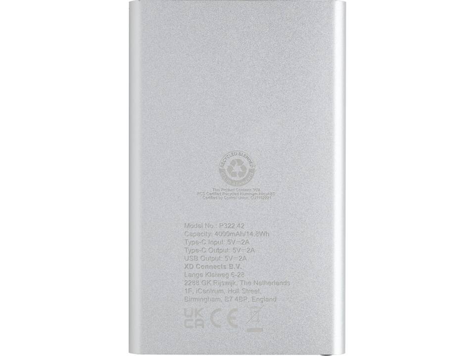 Powerbank 4000mAh en plastique recyclé/aluminium RCS 25