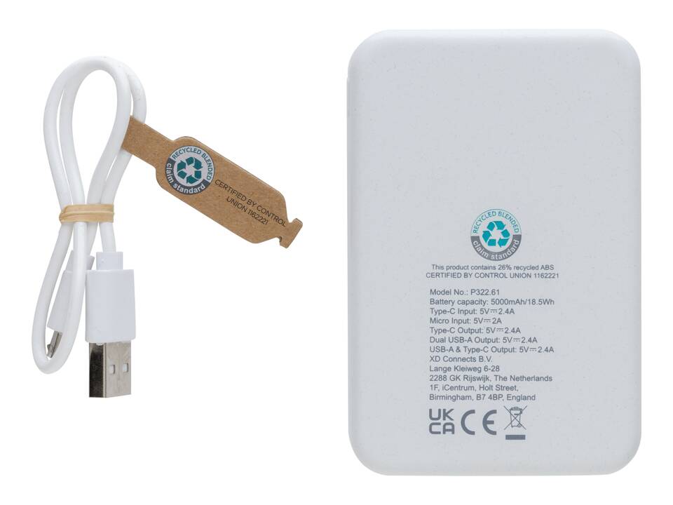 Powerbank 5000 mAh en plastique recyclé RCS 16