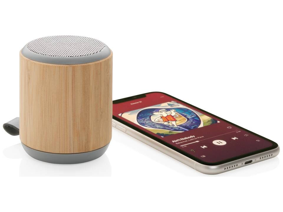 Enceinte sans fil 3W en bambou et tissu 1