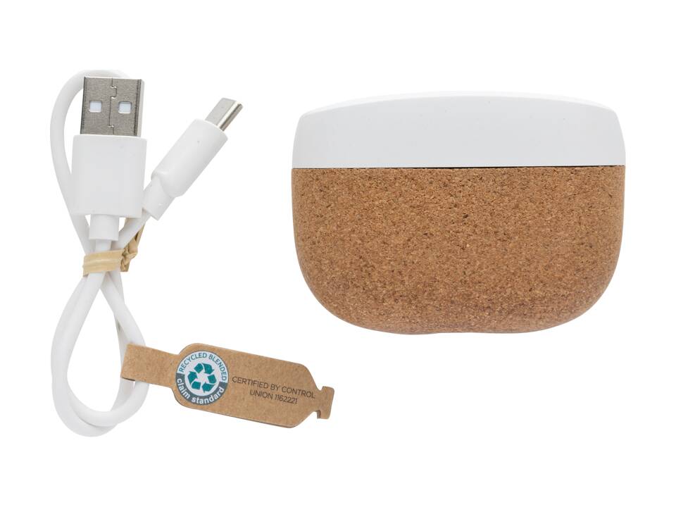 Ecouteur TWS en plastique recyclé RCS et liège Oregon 2