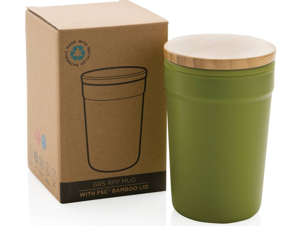 Mug 300ml en PP recyclé GRS avec couvercle en bambou FSC® 27