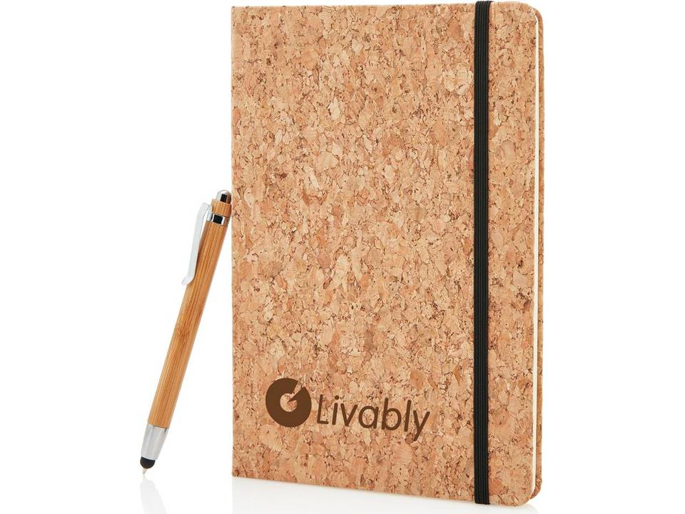 Carnet de notes en liège avec stylo en bambou 1