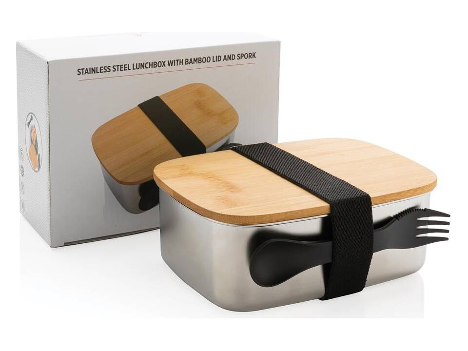 Boîte à Lunch en acier avec couvercle en bambou et cuichette 7