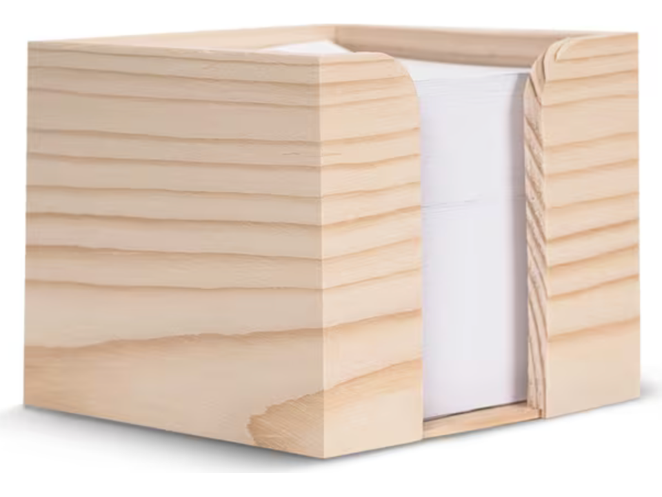 Bloc de papier 10x10x8.5cm FSC dans une boîte cubique en bois 1
