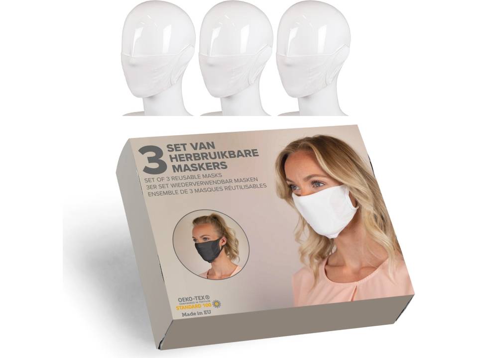Set van 3 maskers in geschenkdoos wit