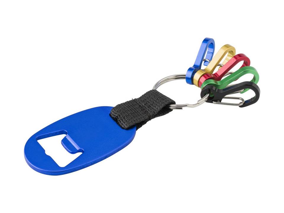 Sleutelhanger met flessenopener en vijf karabijnhaken