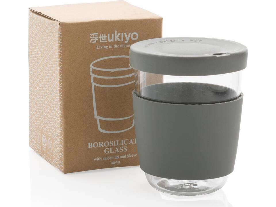 Verre 360ml avec couvercle et manchon en silicone Ukiyo 18