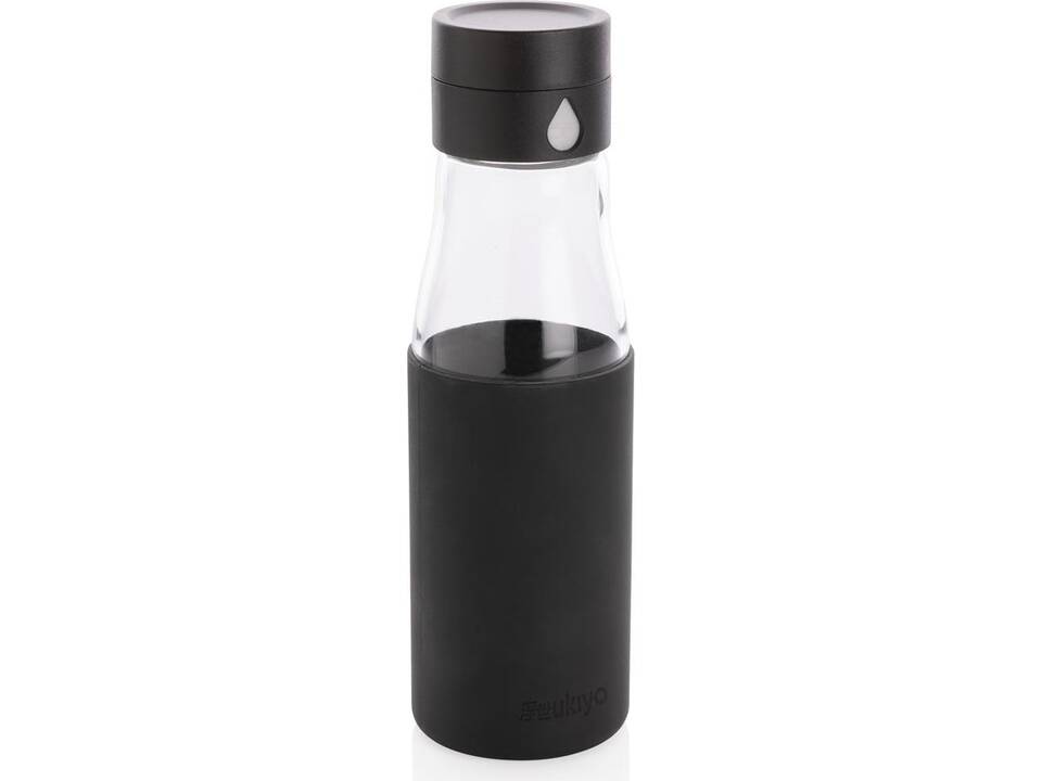 Ukiyo glazen hydratatie-trackingfles met sleeve -zwart