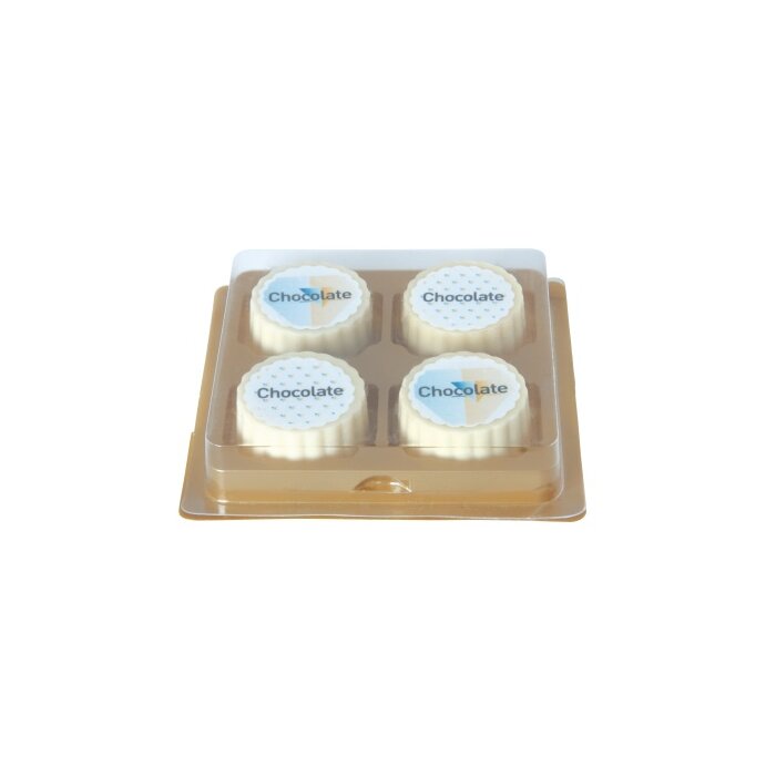 4 logo bonbons van witte chocolade met hazelnoot praline bedrukken