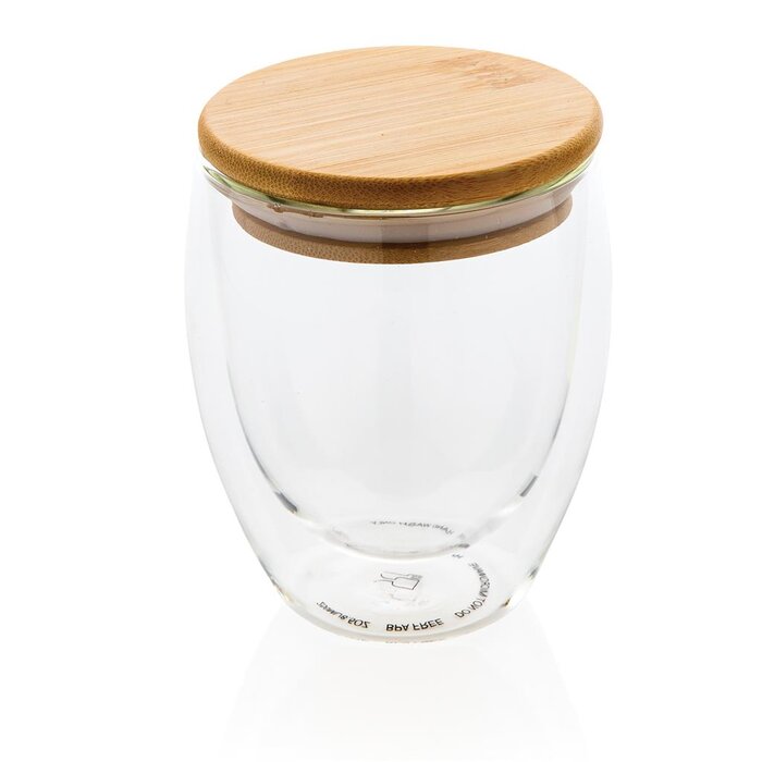 Dubbelwandige borosilicaat glas met bamboe deksel 250ml