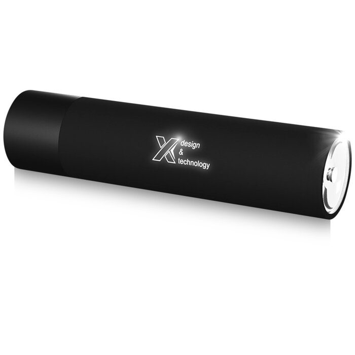 F10 2500 mAh zaklamp met oplichtend logo-zwarat