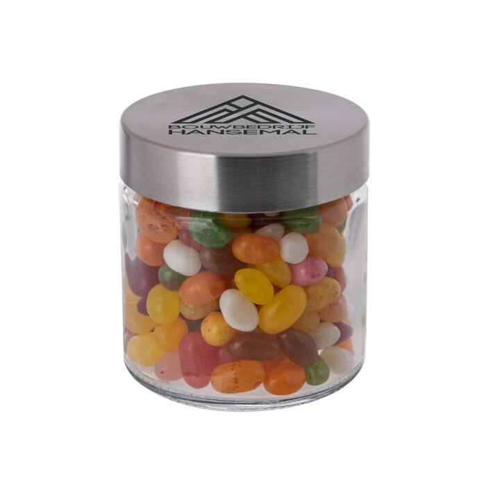 Glazen pot 0,35 liter gevuld met Jelly beans bedrukken