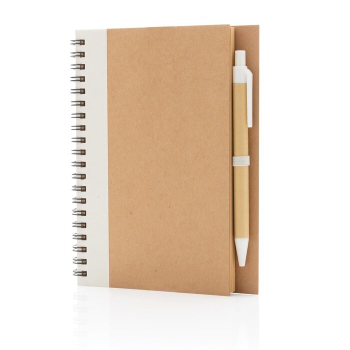 Kraft spiraal notitieboekje met pen-groen