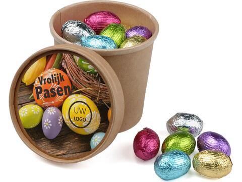 Gobelet cadeau biodégradable avec 200 grammes d’œufs de Pâques assortis