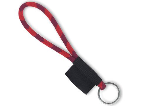 Porte-clés en polyester sur mesure avec cordon bicolore et étiquette full color ou tissée – design entièrement personnalisé