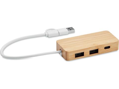 Hub USB 3 ports en bambou