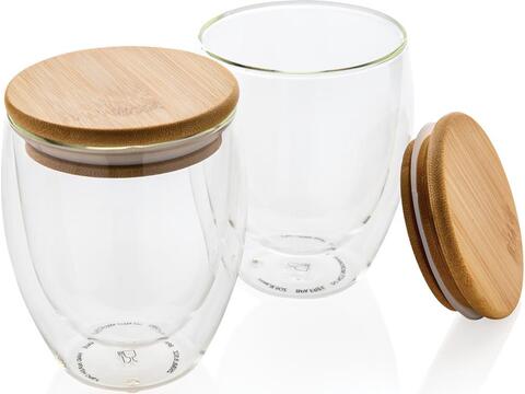 Set de 2 verres double paroi 250ml avec couvercle en bambou