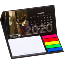 Bureau kalender 2021. met sticky notes en pagemarkers