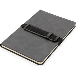 Deluxe hardcover PU A5 notitieboek met telefoon- en penhouder-liggend